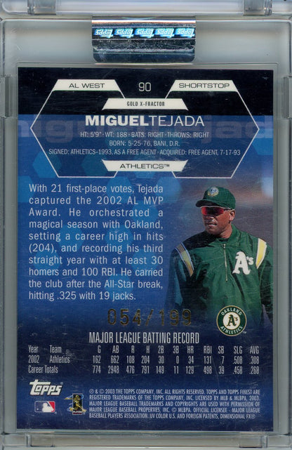 2003 Finest #90 Miguel Tejada Uncirculated Gold X-Fractors #/199