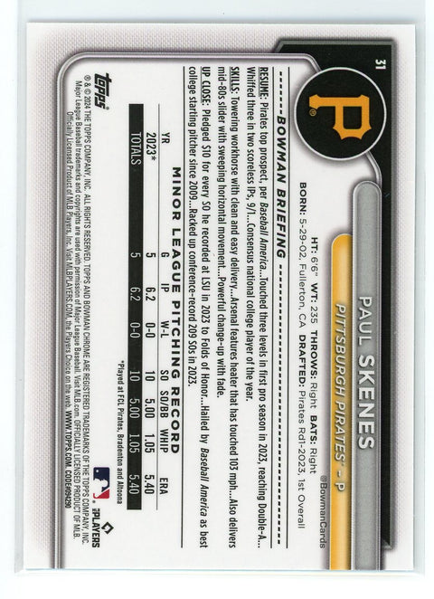 2024 Bowman Chrome #31 Paul Skenes Mojo Refractors