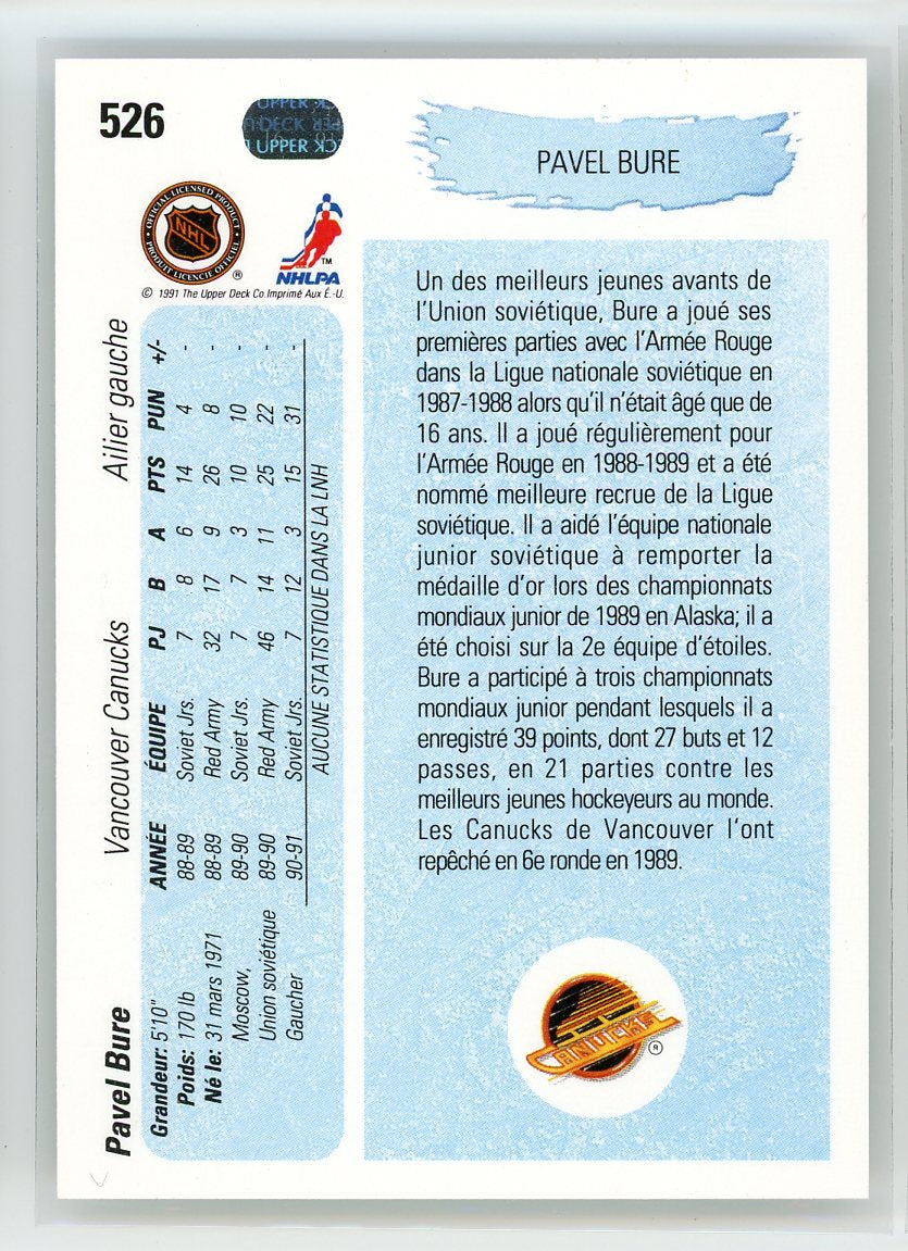 1990-91 Upper Deck French #526a Pavel Bure