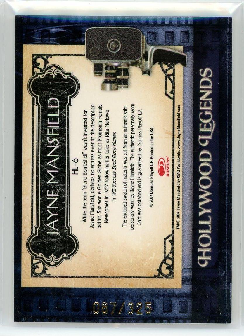 2007 Donruss #HL-6 Jayne Mansfield Hollywood Legends /325