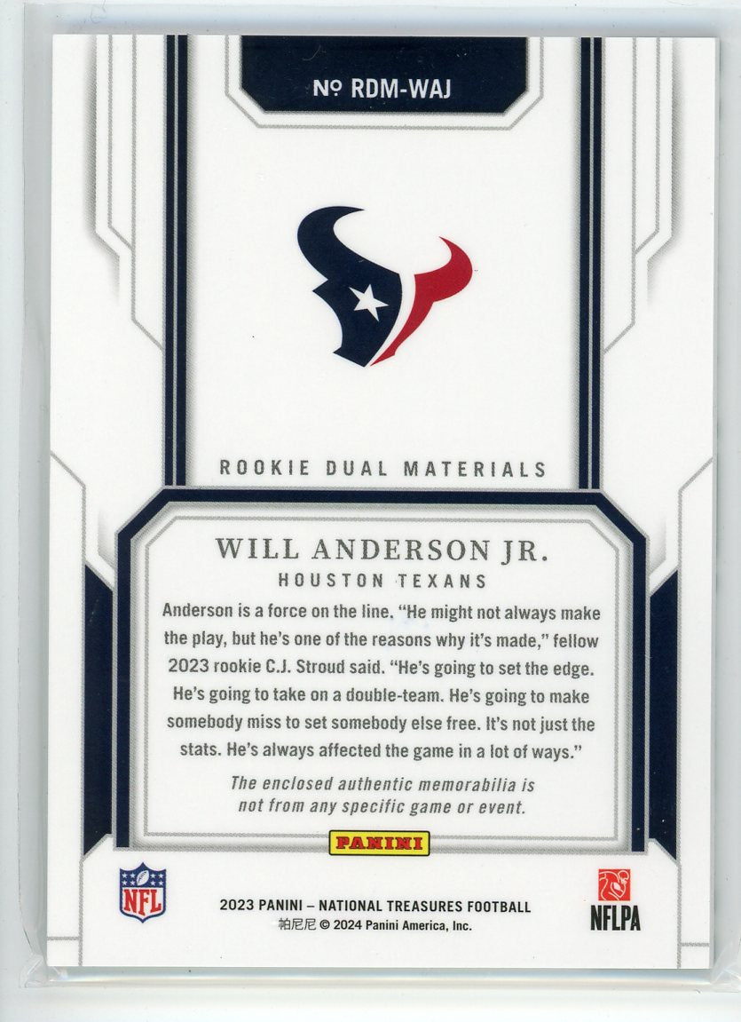 2023 Panini National Treasures #RDM-WAJ Will Anderson Jr. Dual Materials /99