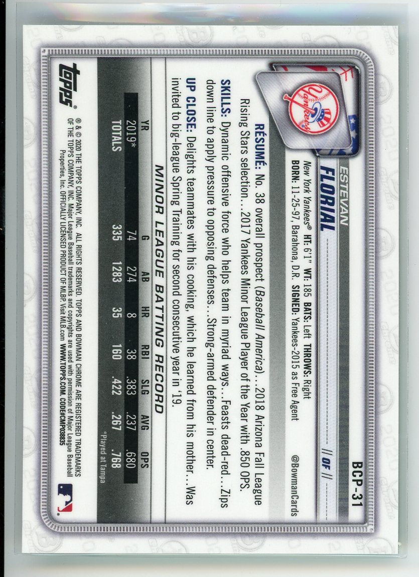 2020 Bowman #BCP-31 Estevan Florial Chrome Prospects Mojo Refractors Green #/99