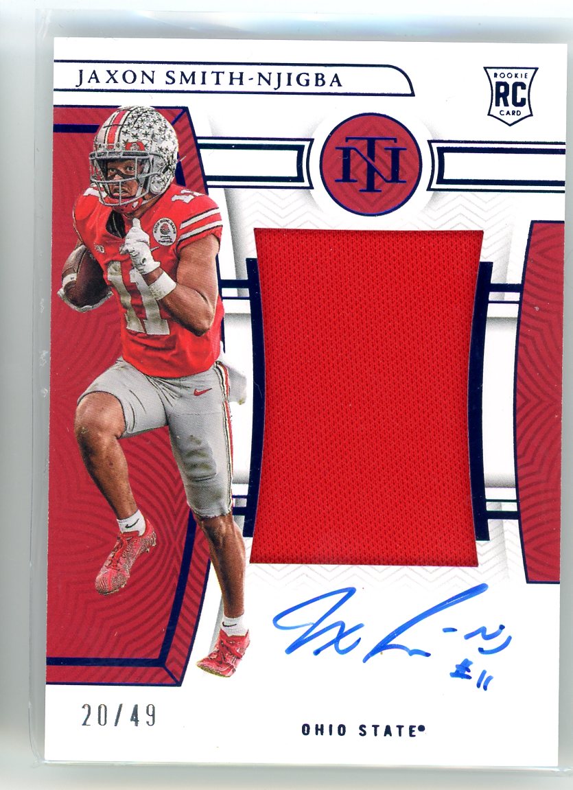 2023 Panini National Treasures #CMS-JSN Jaxon Smith-Njigba Rookie Patch Auto /49