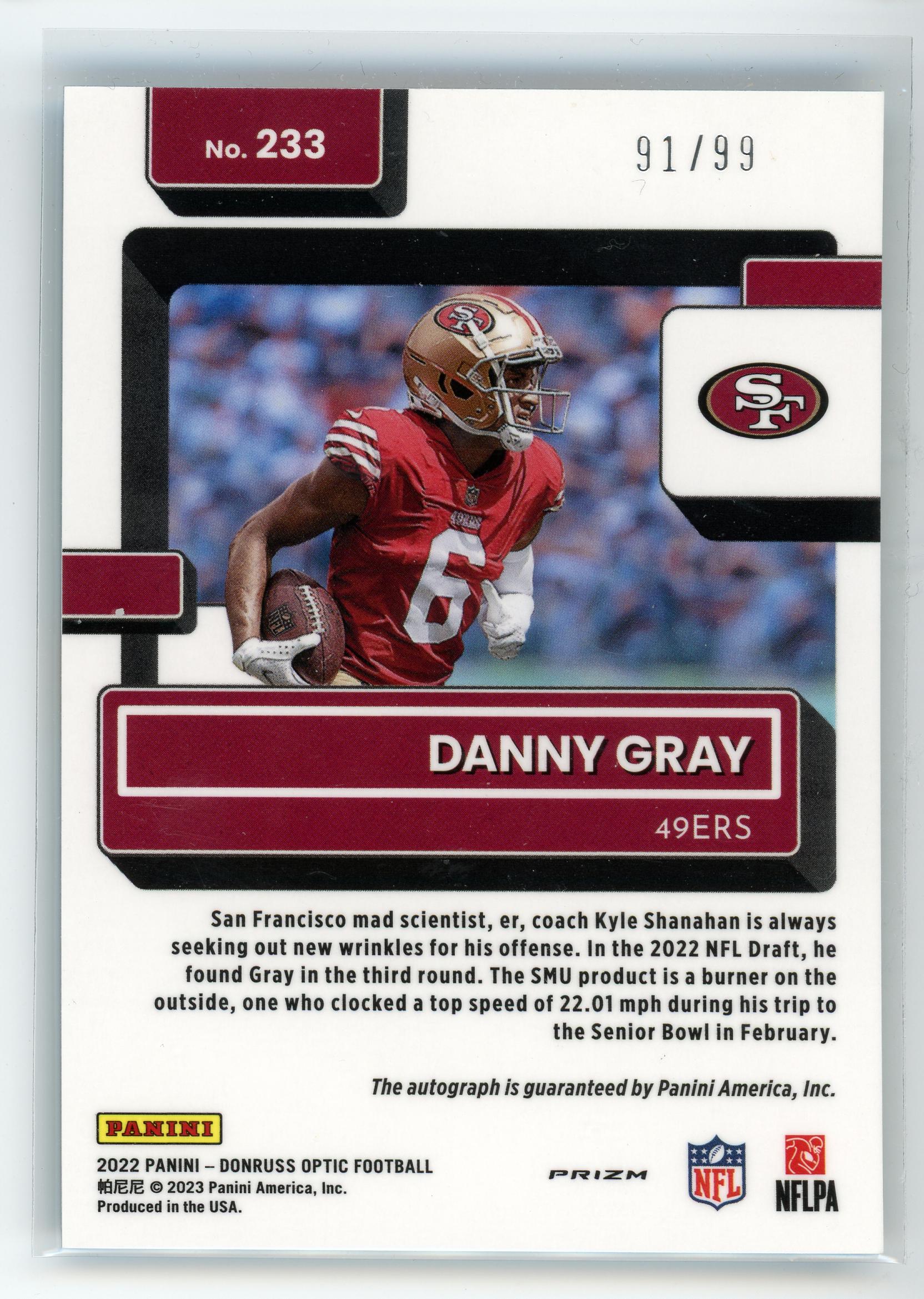 2022 Donruss Optic #233 Danny Gray Blue Rookie Auto /99