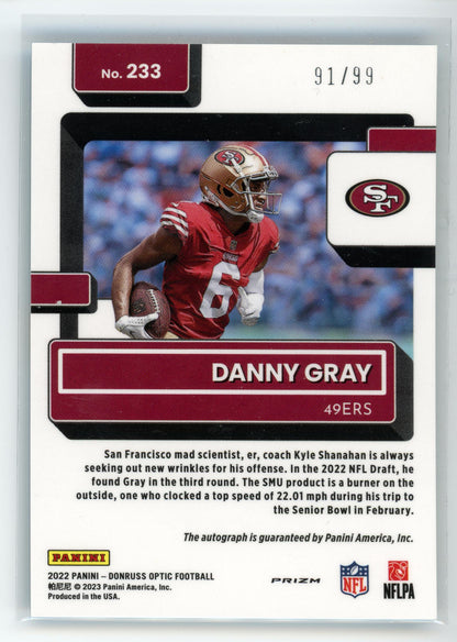 2022 Donruss Optic #233 Danny Gray Blue Rookie Auto /99