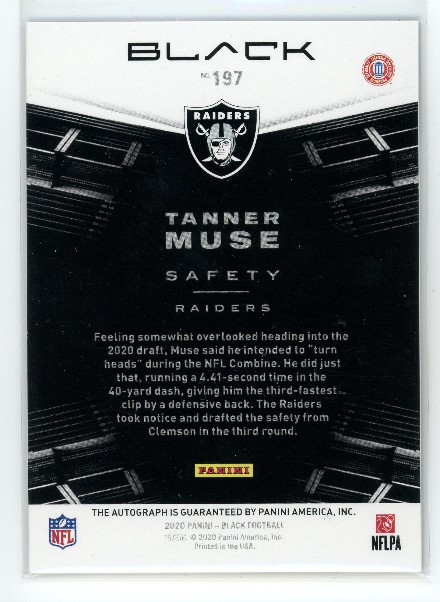 2020 Panini Black #197 Taner Muse Auto /25