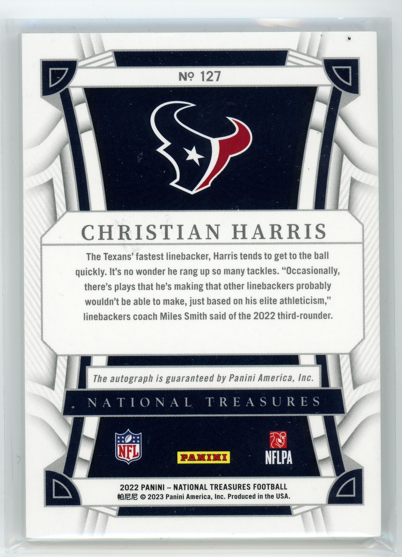2022 Panini National Treasures #127 Christian Harris Rookie Auto /48