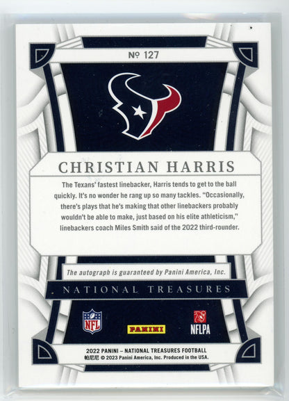 2022 Panini National Treasures #127 Christian Harris Rookie Auto /48