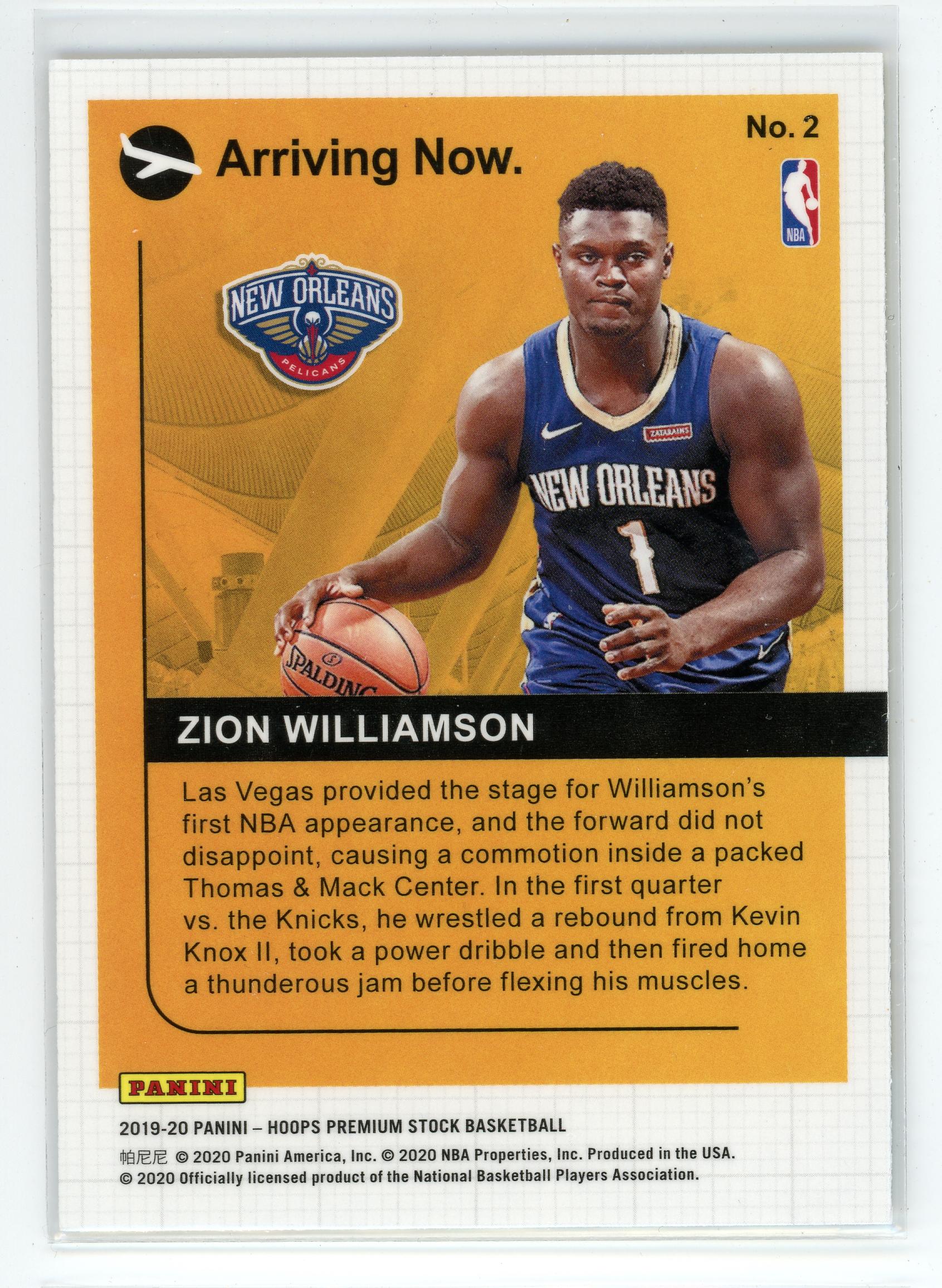 2020-21 Panini Hoops Premium Stock #2 Zion Williamson Arriving Now
