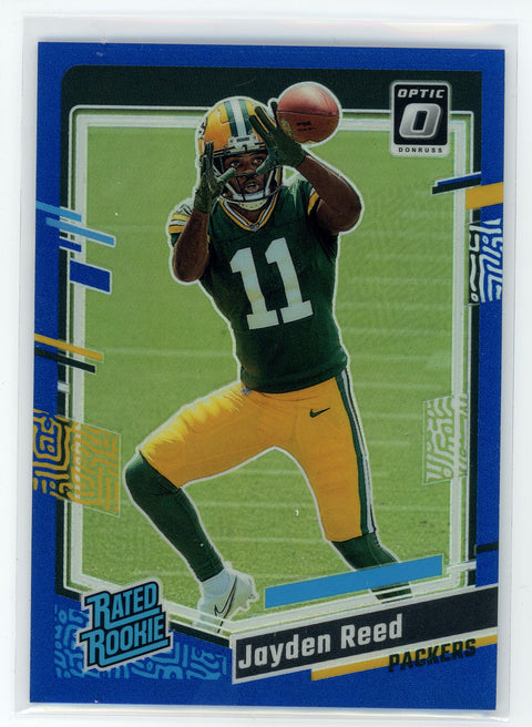 2023 Donruss Optic #239 Jayden Reed Blue #/199
