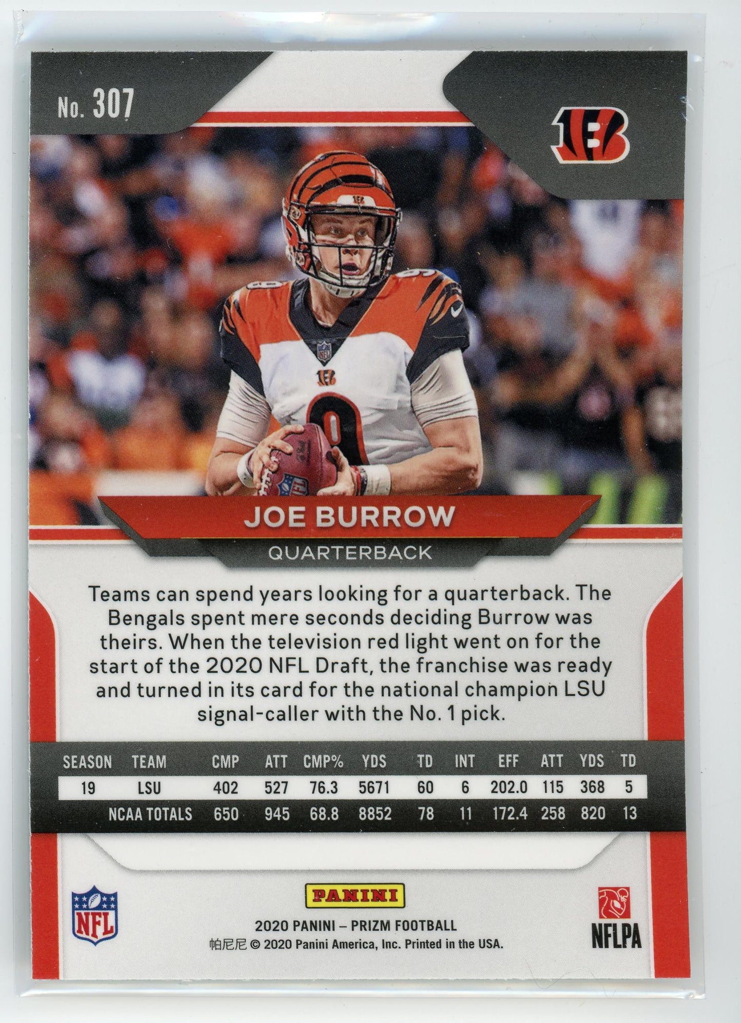 202 Panini Prizm #307 Joe Burrow