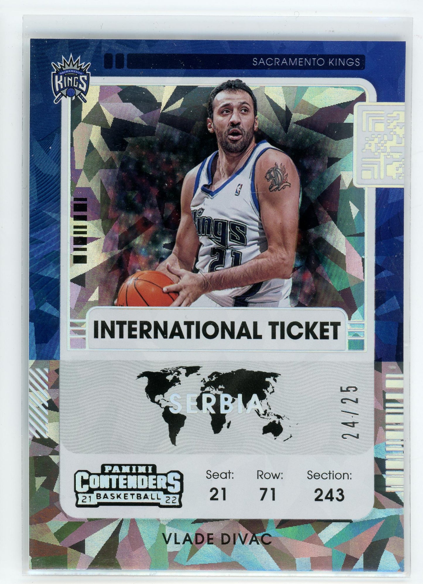 2021-22 Panini Contenders #14 Vlade Divac International Ticket Cracked Ice /25