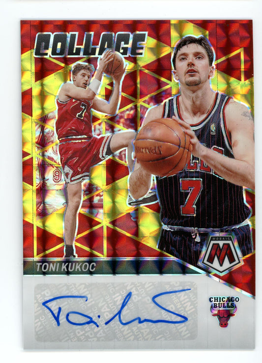 2023-24 Panini Mosiac #CM-TNI Toni Kukoc Collage Red Gold Prizm Auto