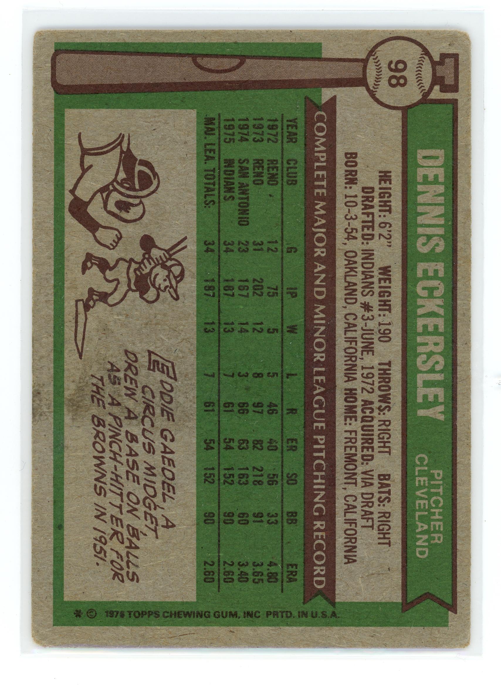 1976 Topps #98 Dennis Eckersley