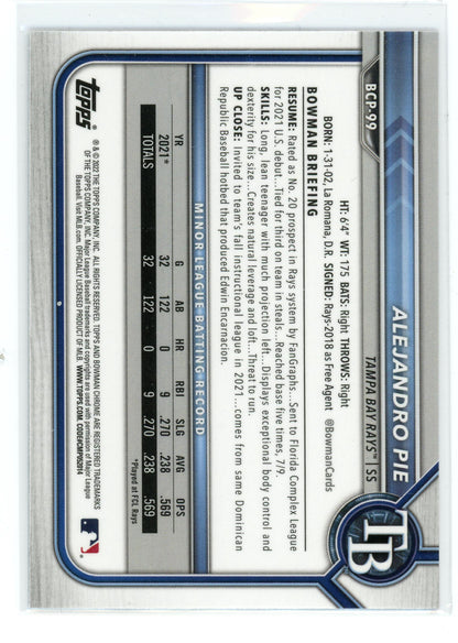 2022 Bowman Chrome #BCP-99 Alejandro Pie Mojo Refractor