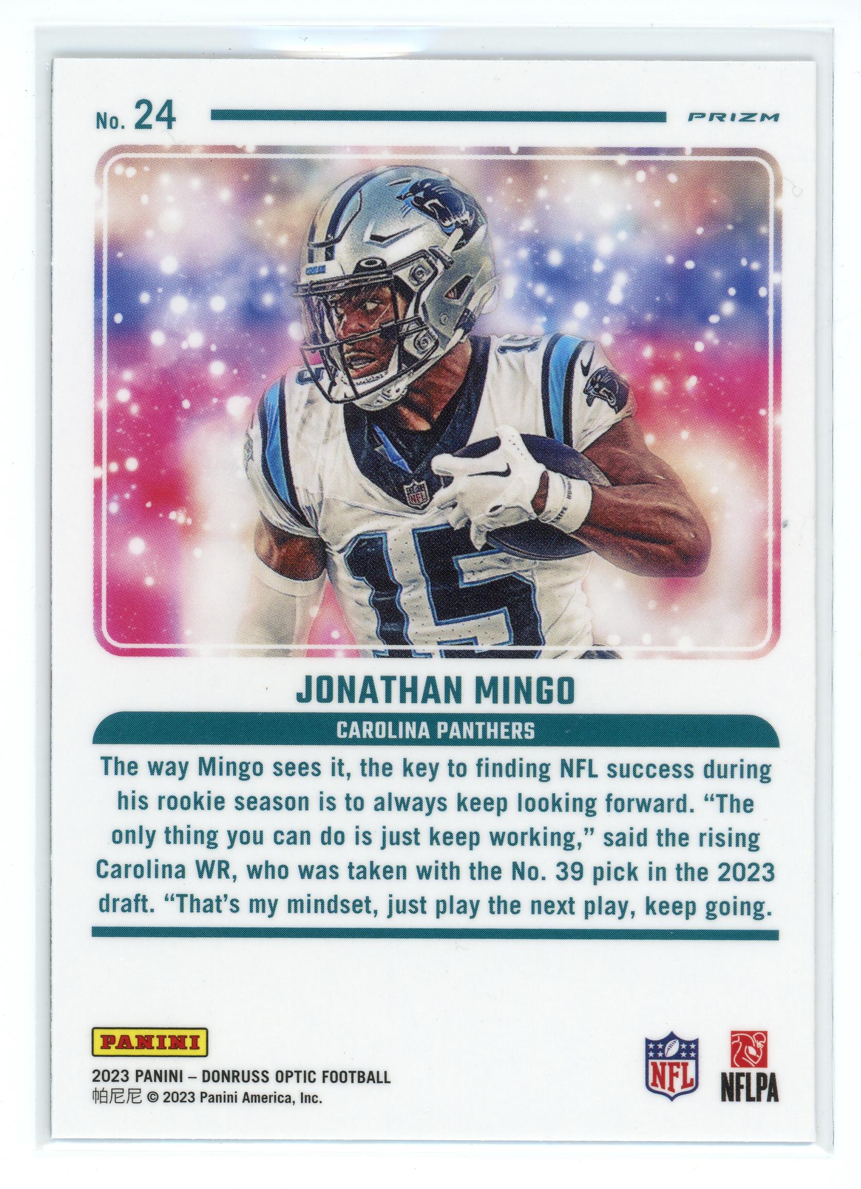 2023 Donruss Optic #24 Jonathan Mingo Mythical Prizm