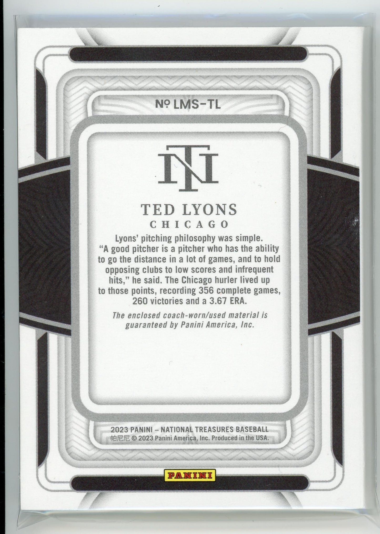 2023 Panini Nation Treasures #LMS-TL Ted Lyons Legendry Materials /10