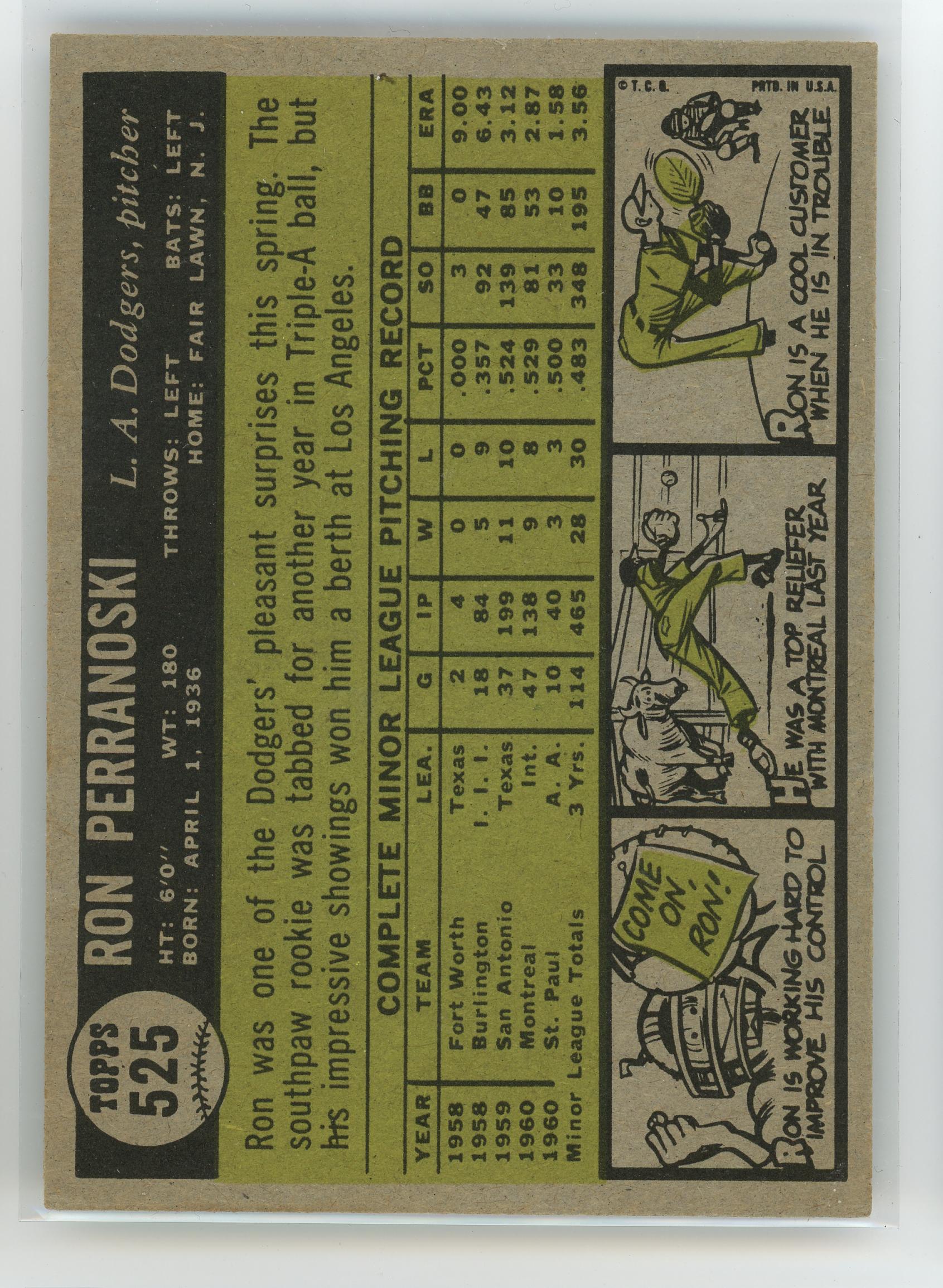 1961 Topps #525 Ron Perranoski