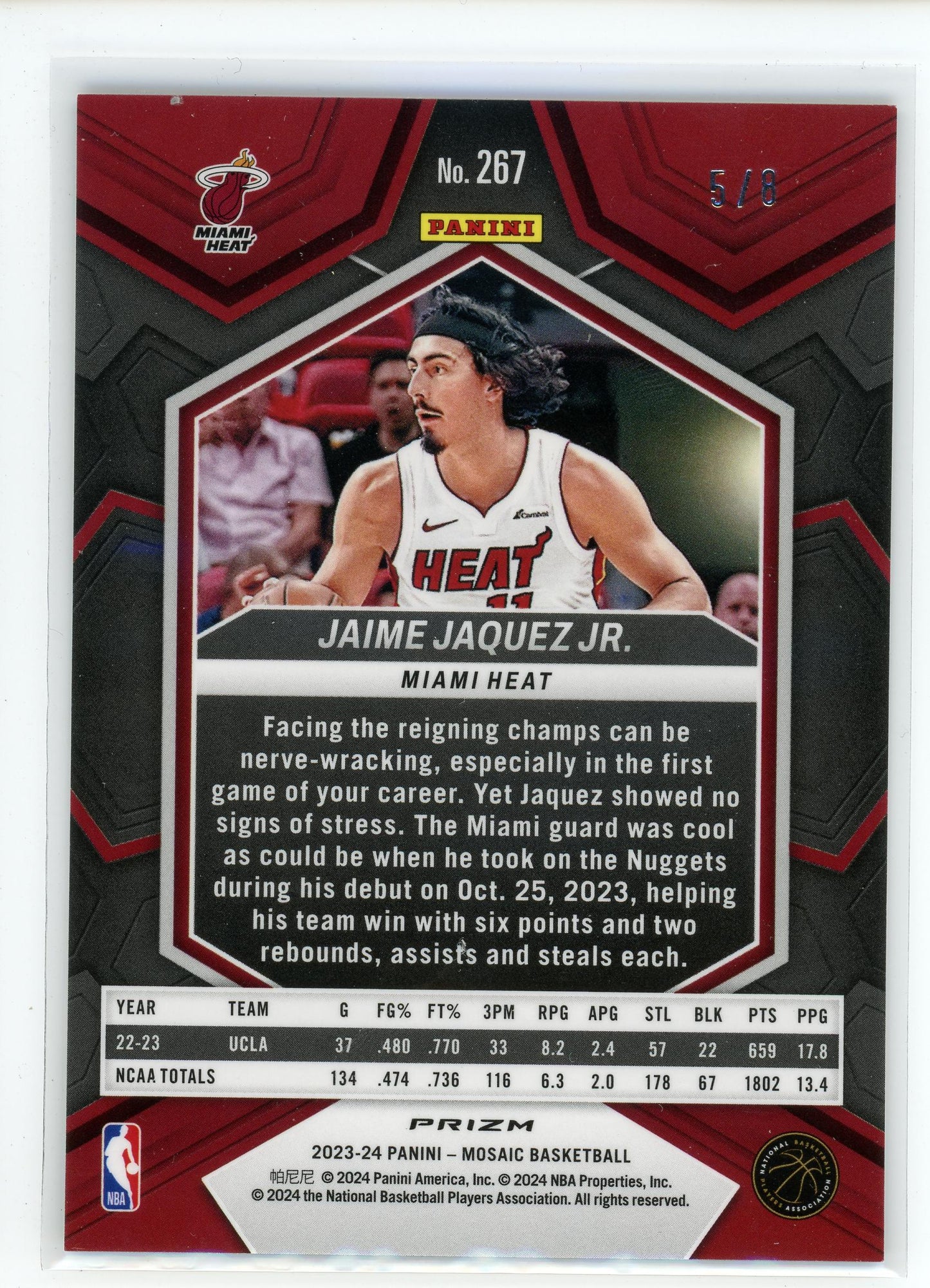 2023-24 Panini Mosic #267 Jaime Jaquez Jr. Black Gold /8