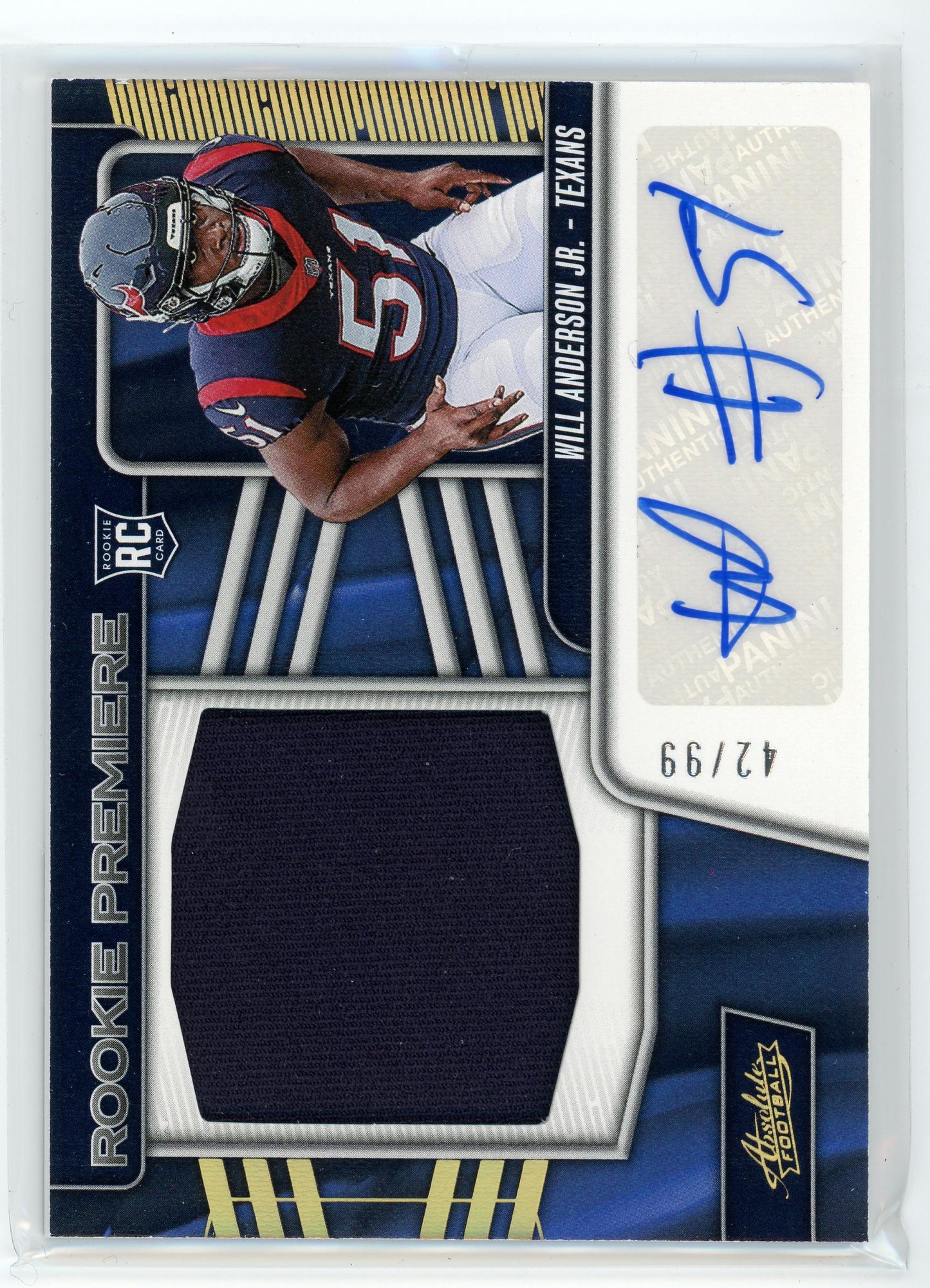 2023 Panini Absolute #RPMA-WAJ Will Anderson Jr. Rookie Premier Patch Auto /99