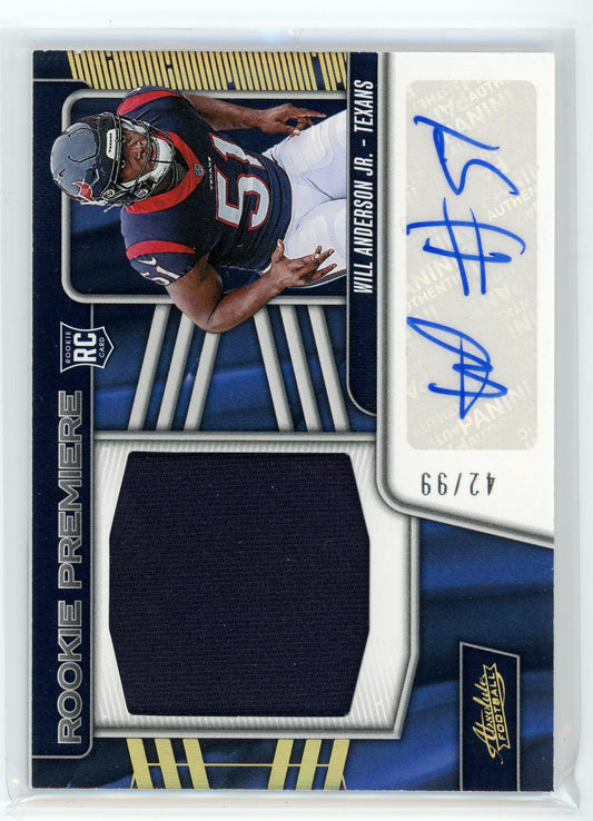 2023 Panini Absolute #RPMA-WAJ Will Anderson Jr. Rookie Premier Patch Auto /99
