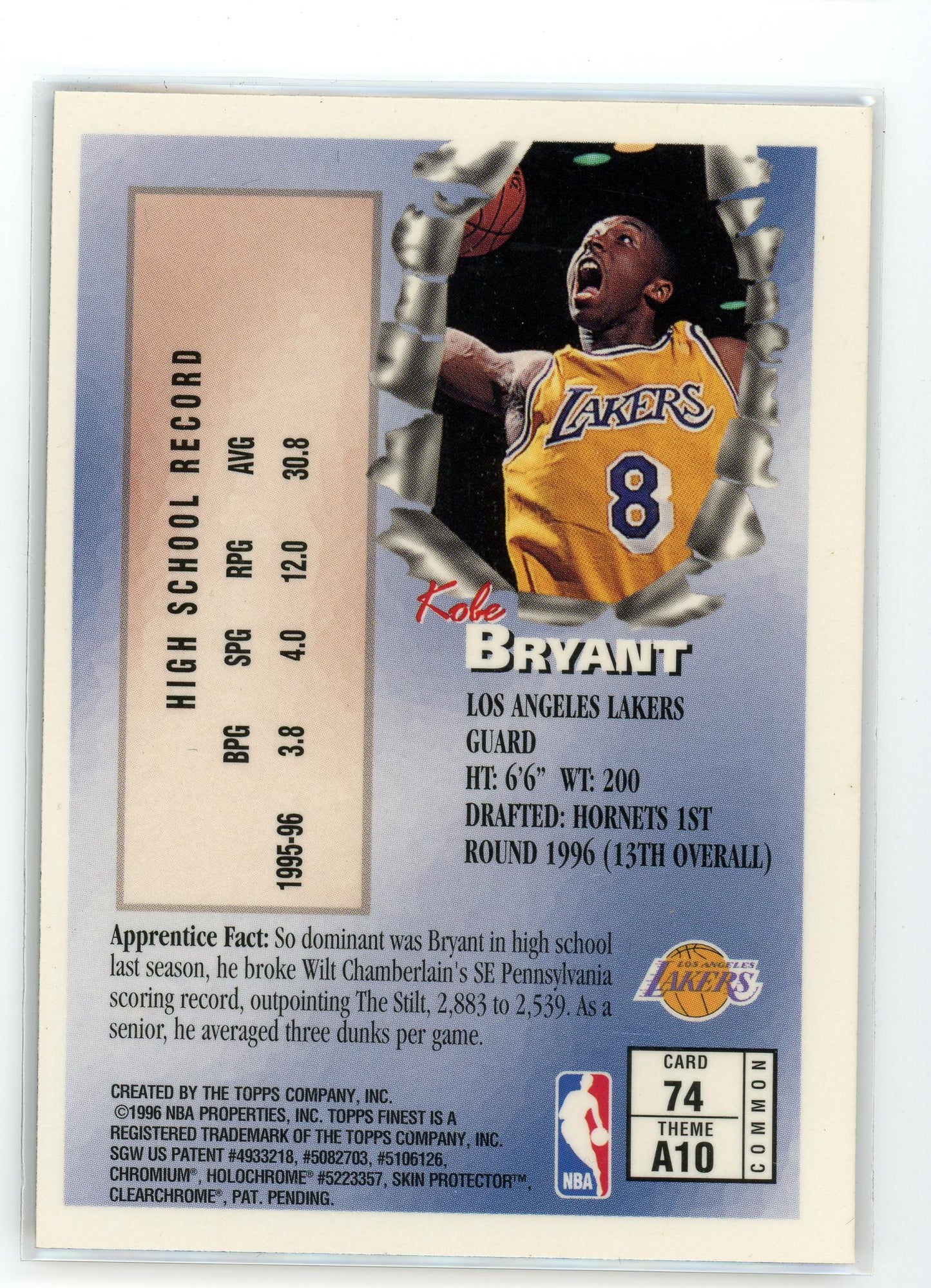 1996 Topps Finest #74 Kobe Bryant Apprentices