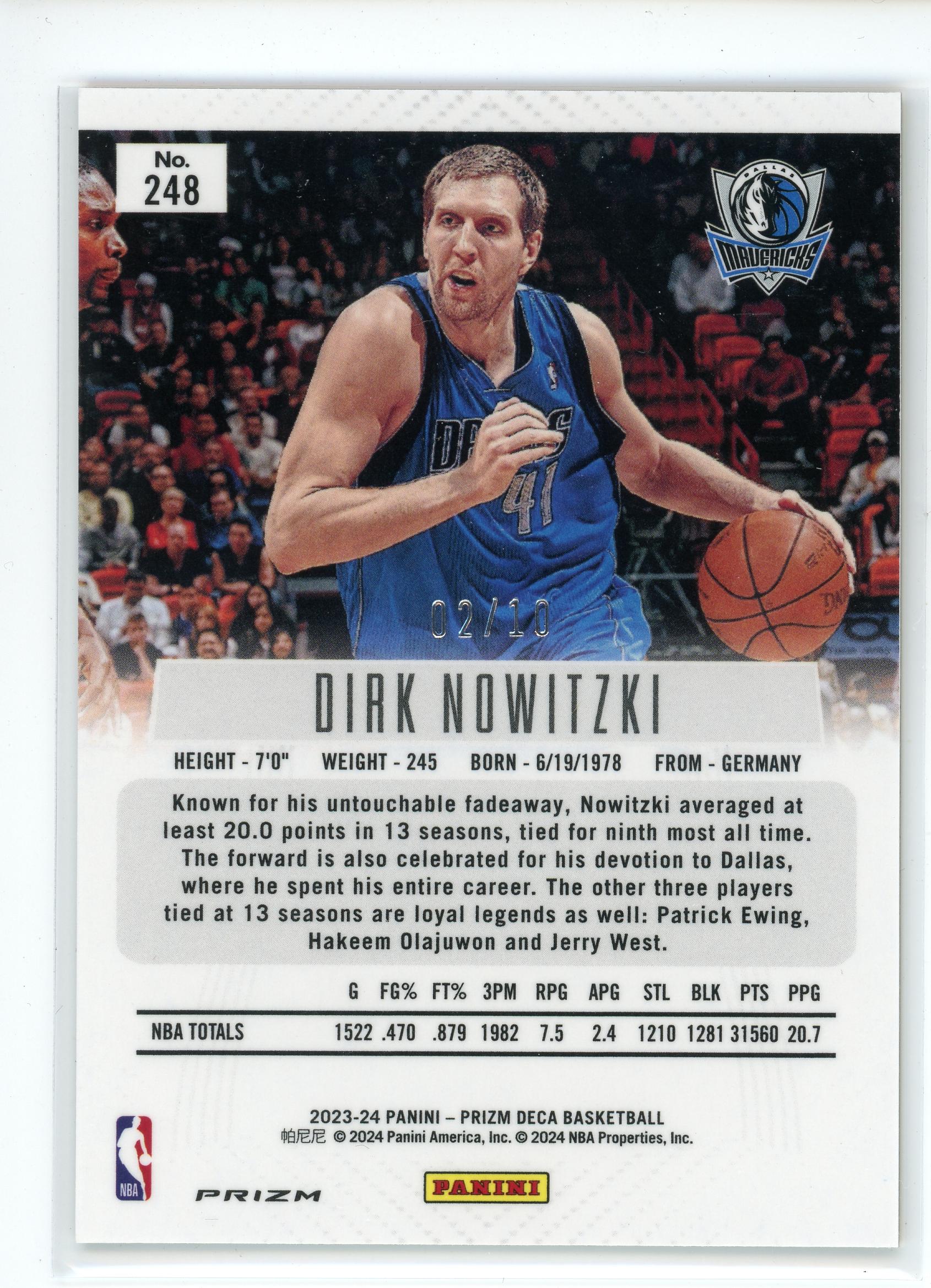 2023-24 Panini Deca #248 Dirk Nowitzki Gold Prizm /10