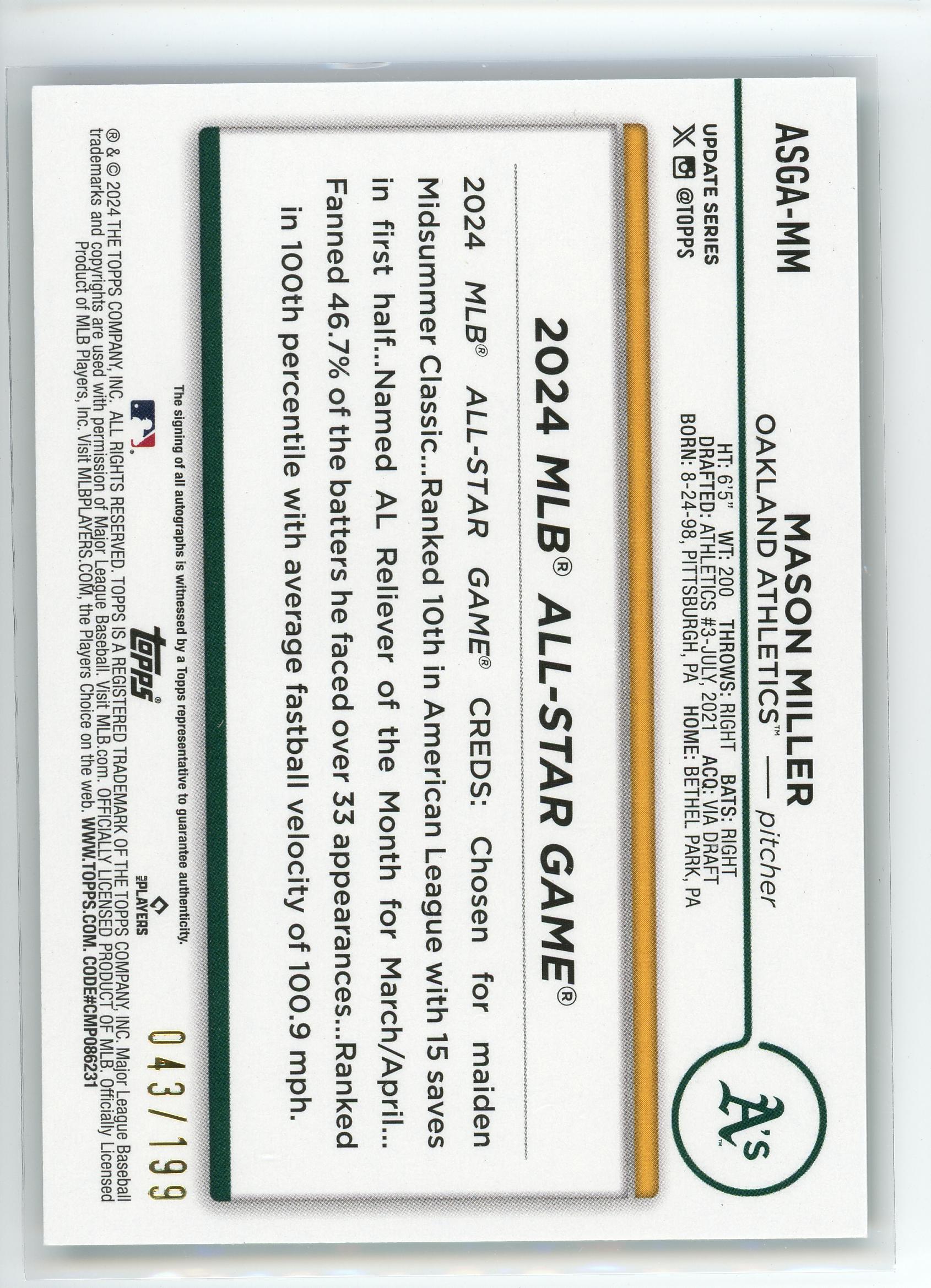 2024 Topps #ASGA-MM Mason Miller All Star Game Auto /199