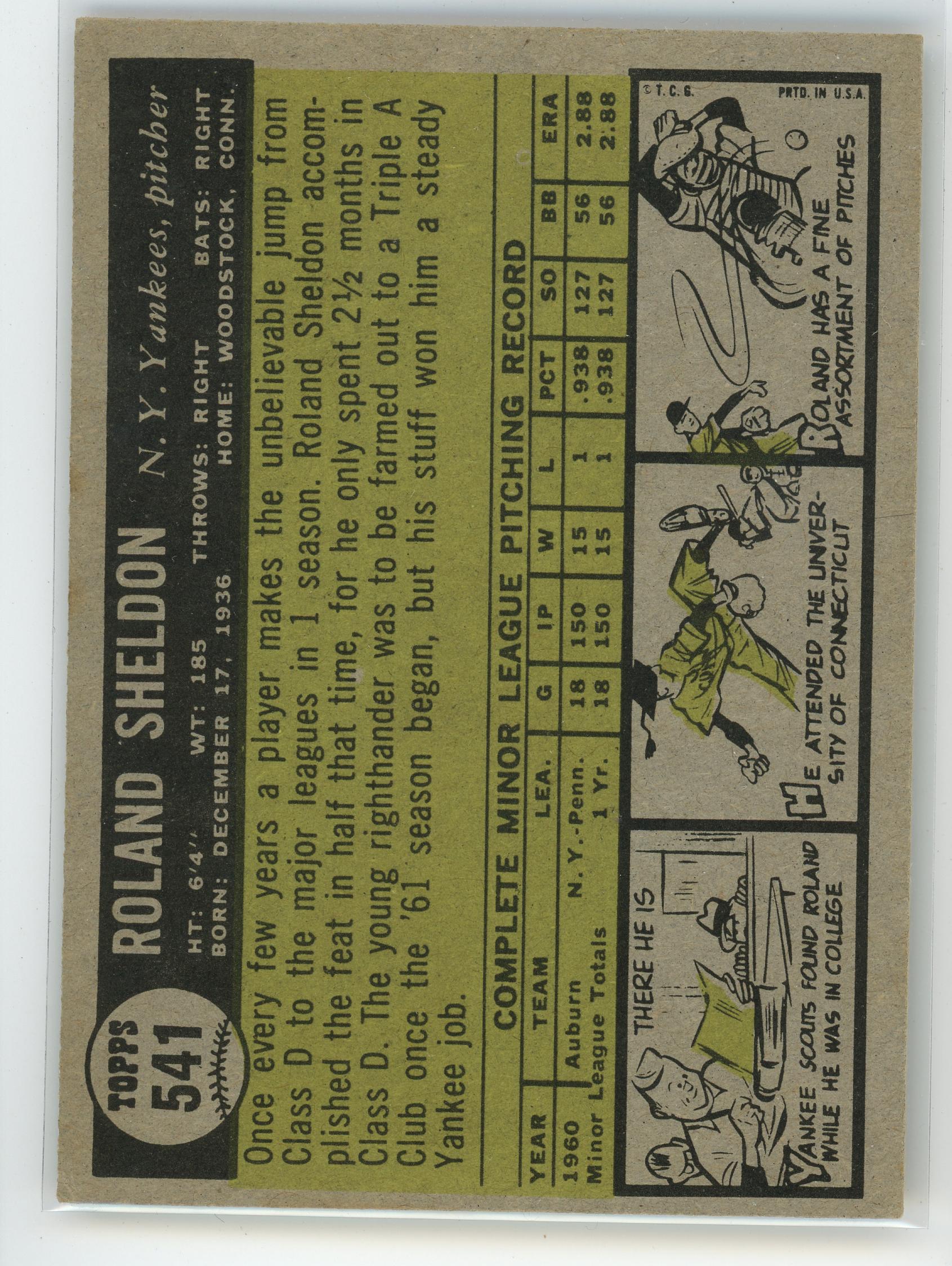 1961 Topps #541 Roland Sheldon