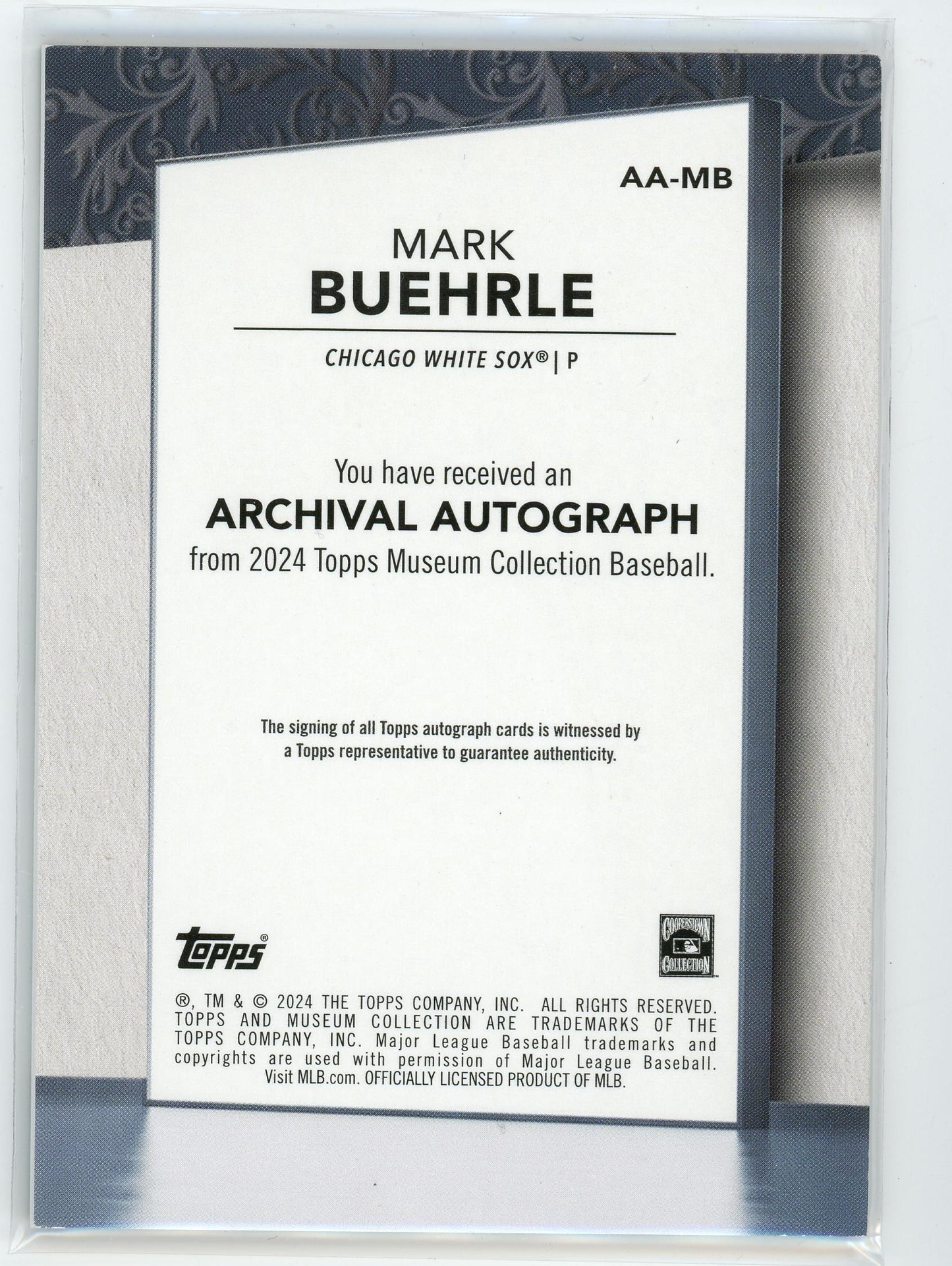 2024 Topps Museum #AA-MB Mark Buehrle Archival Autograph /50
