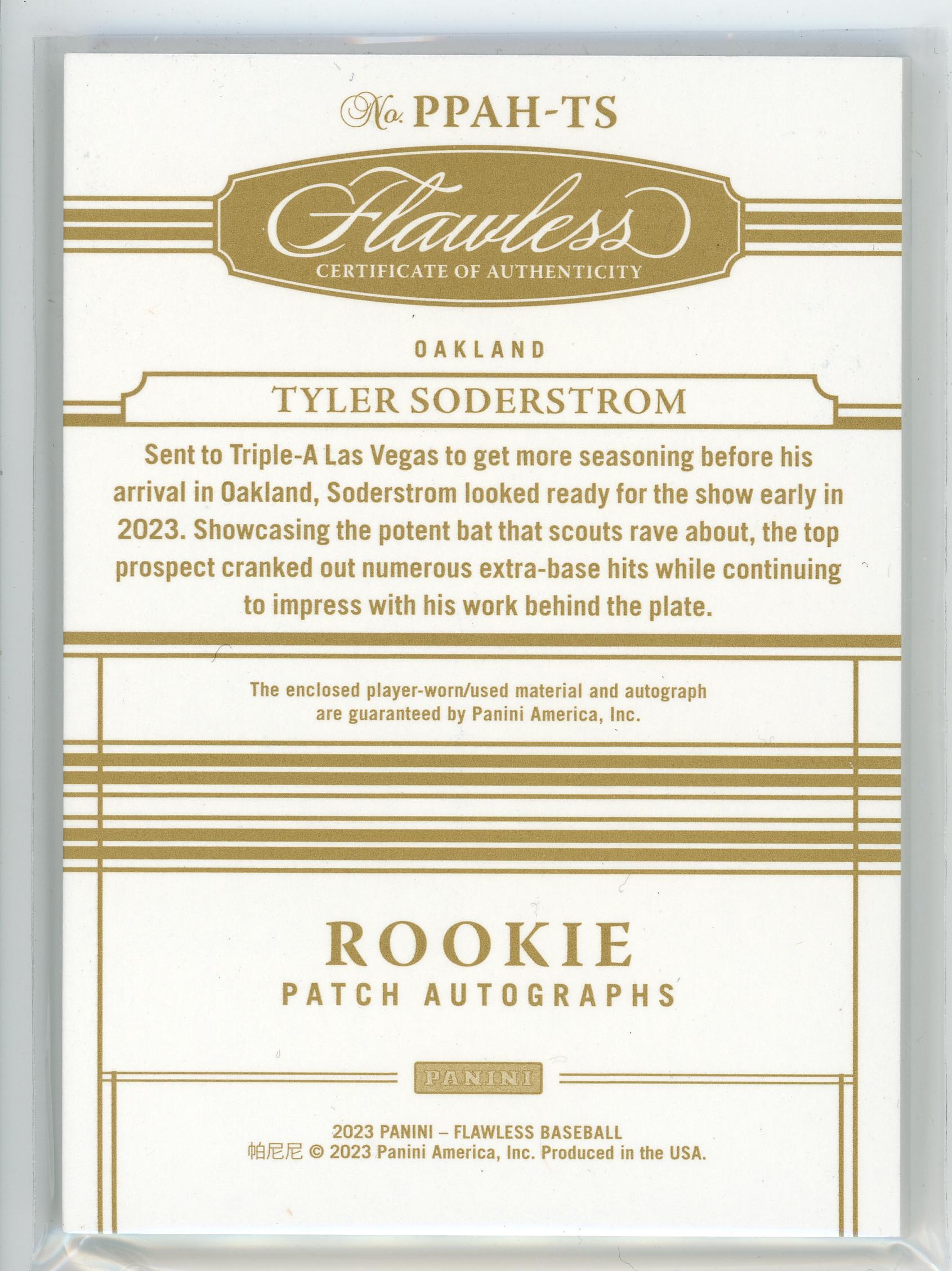 2023 Panini Flawless #PPAH-TS Tyler Soderstrom Rookie Patch Auto /15