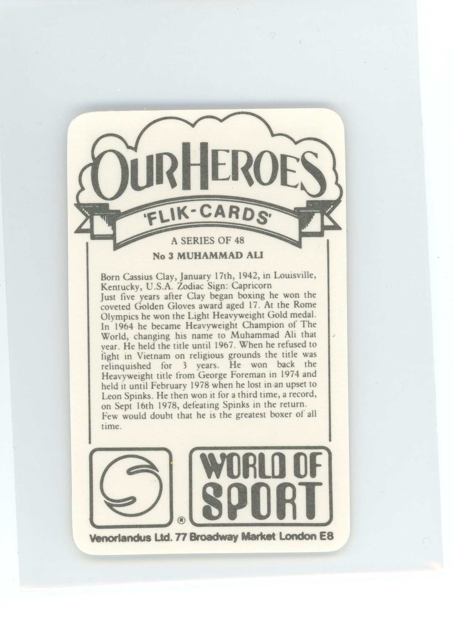 1979 Venorlandus World of Sport Flik-Cards Our Heroes #3 Muhammad Ali