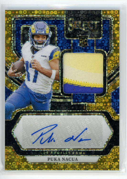 2023 Panini Select #RSM-PNS Puka Nacua Gold Disco Prizm Patch Auto /10