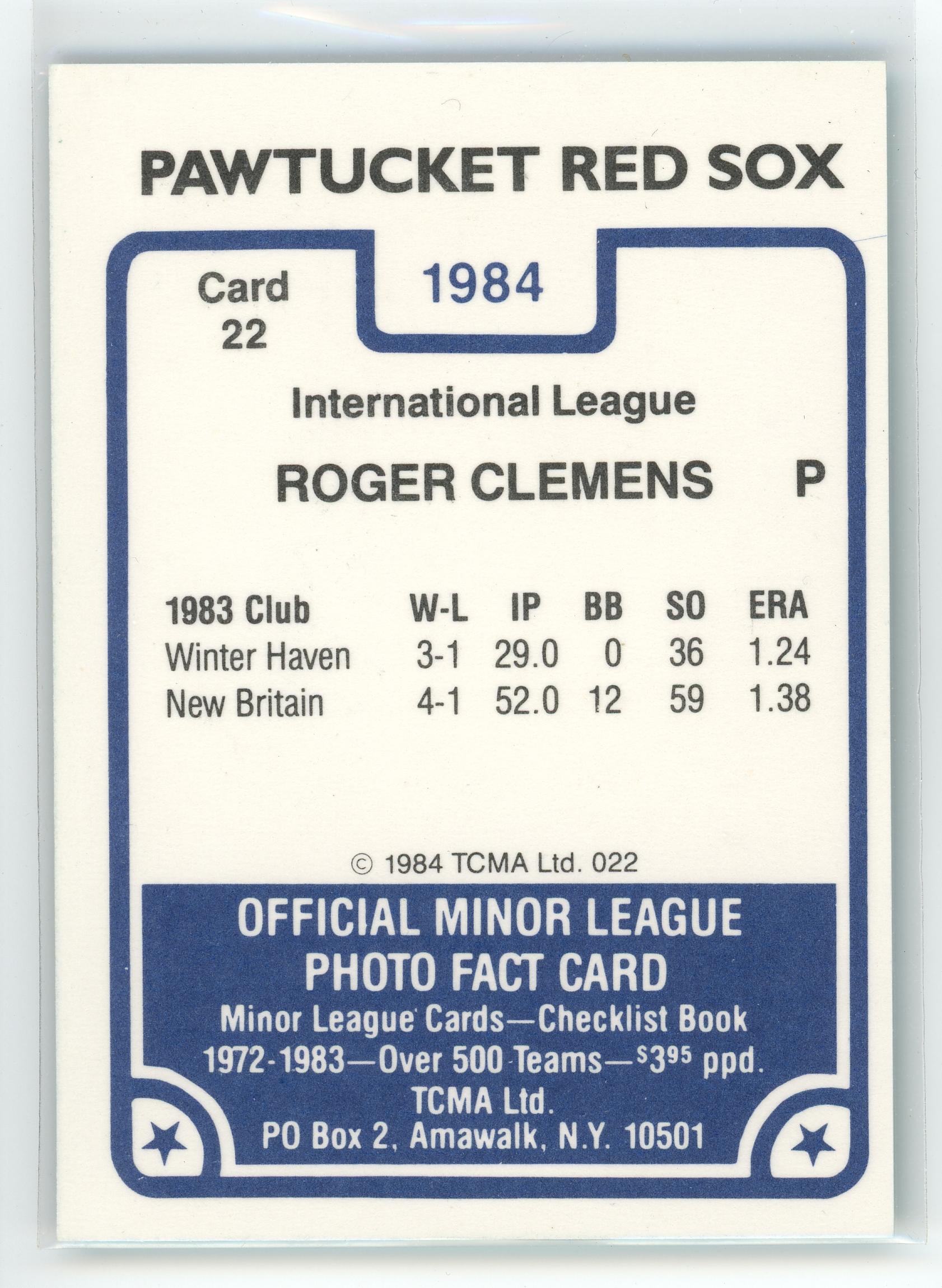 1984 TCMA Pawtucket Red Sox #22 Roger Clemens