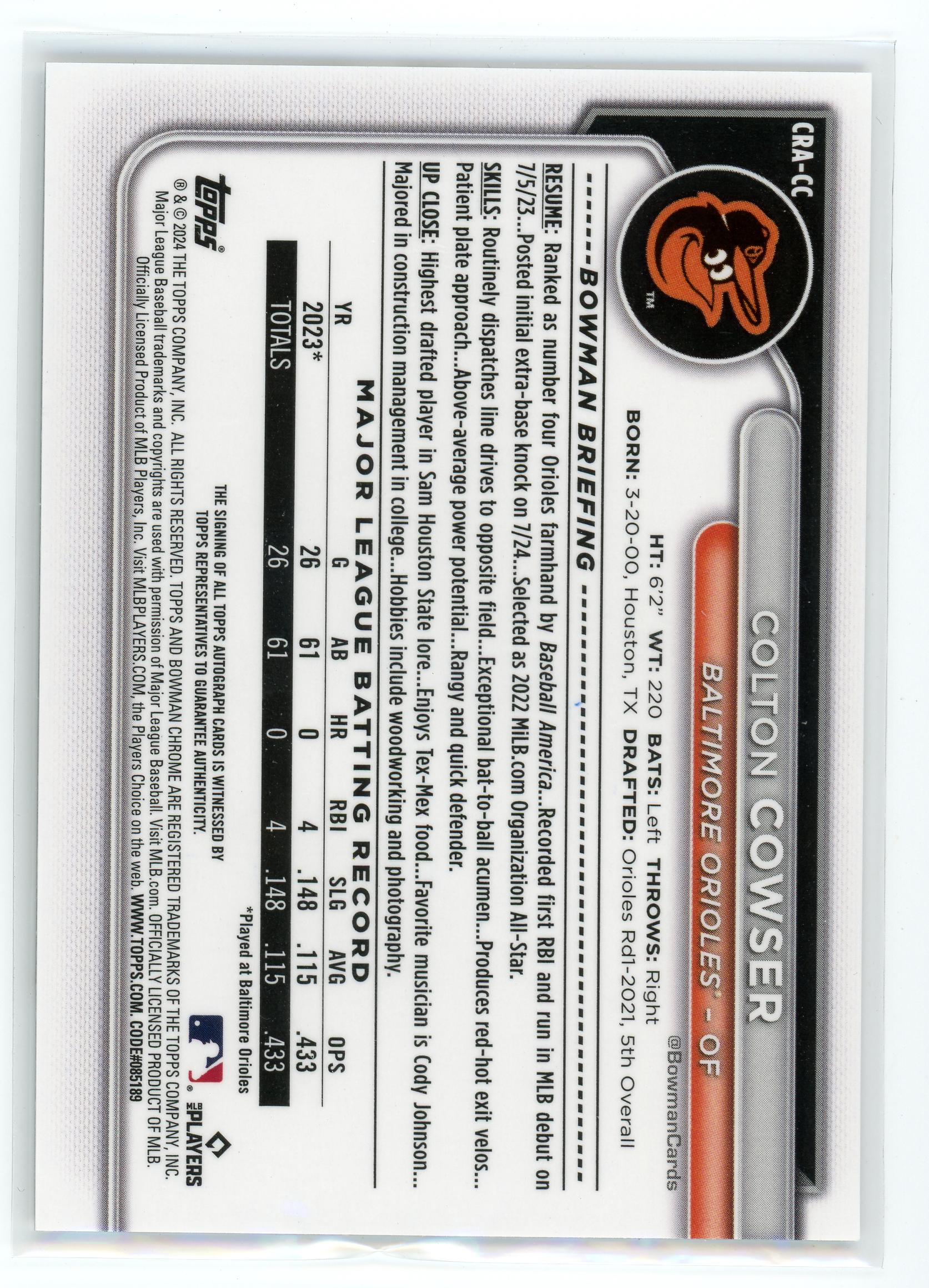 2024 Topps #CRA-CC Colton Cowser Rookie Auto