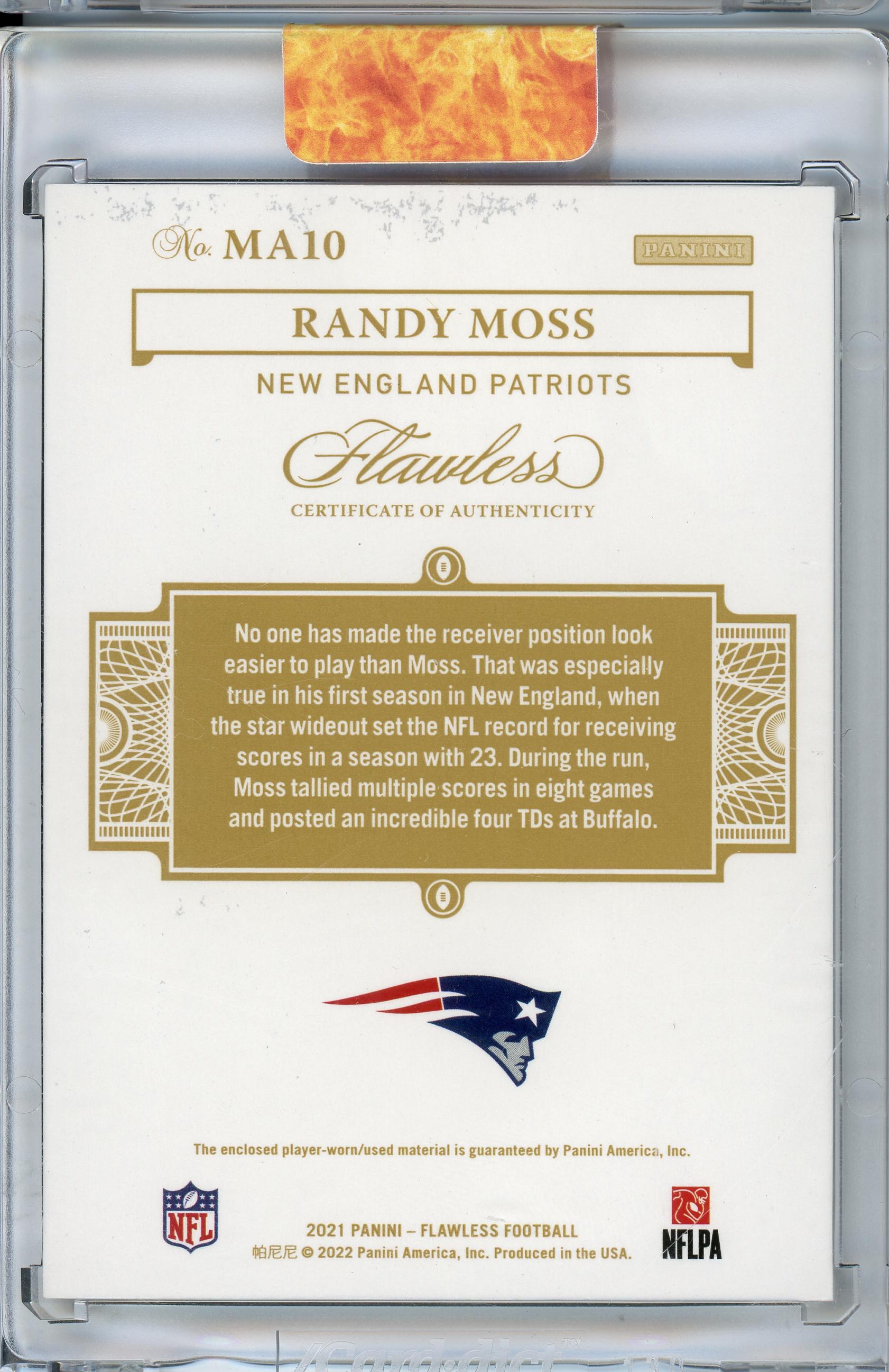 2021 Panini Flawless #MA10 Randy Moss Mastercraft Patch /10