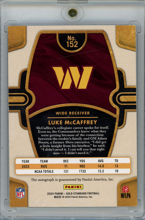 2024 Panini Gold Standard #152 Luke McCaffrey Auto