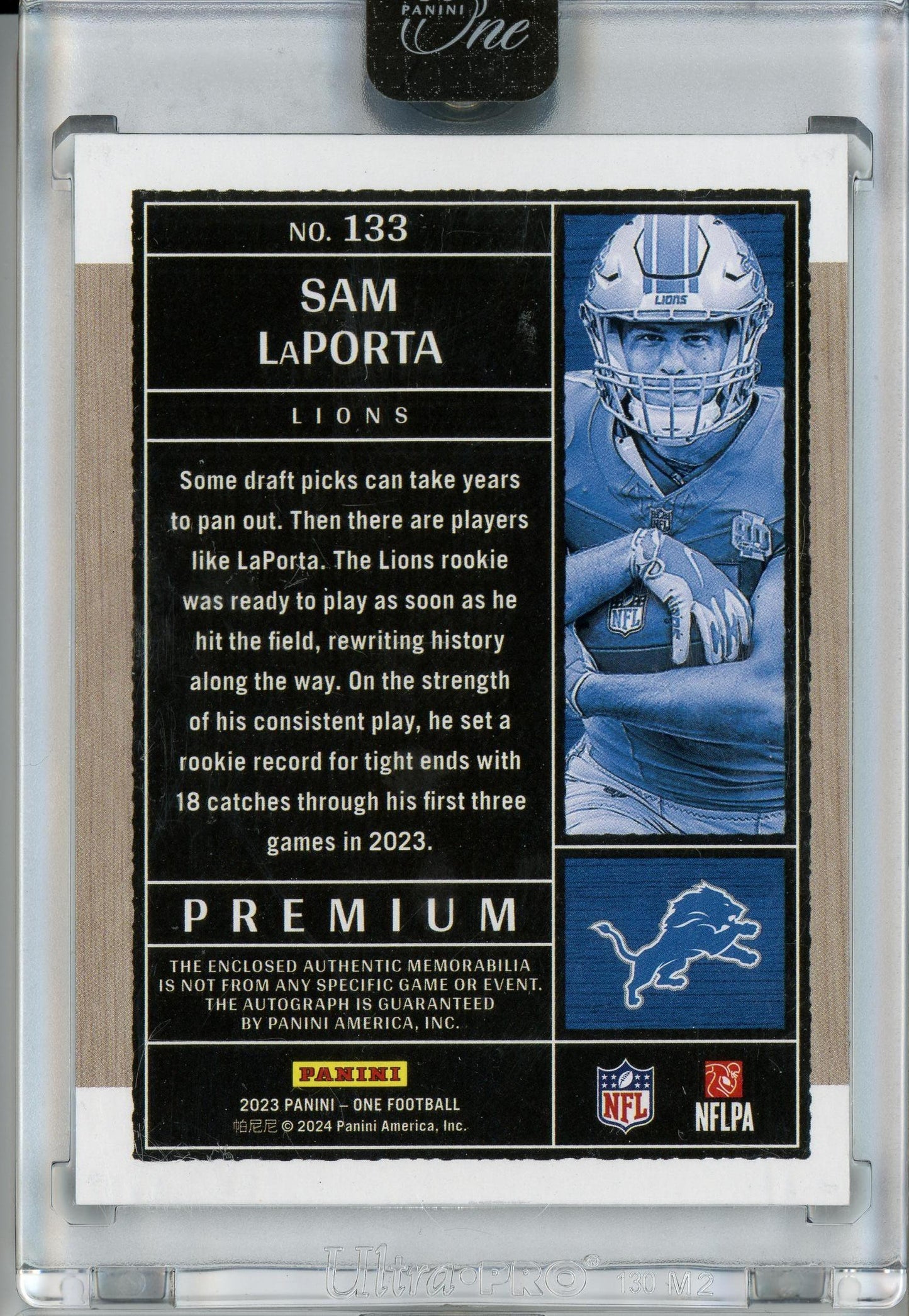 2023 Panini One #133 Sam LaPorta Patch Auto /99