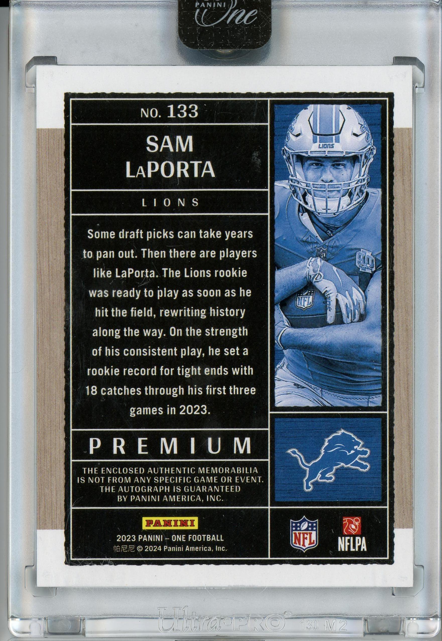 2023 Panini One #133 Sam LaPorta Patch Auto /99