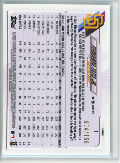 2021 Topps #1 Fernando Tatis Jr. #1 Blue Blue Refractor /150