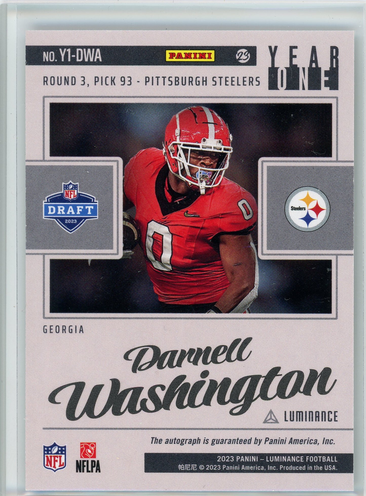 2023 Panini Luminance #Y1-DWA Darnell Washington Year One Gold Rookie Auto