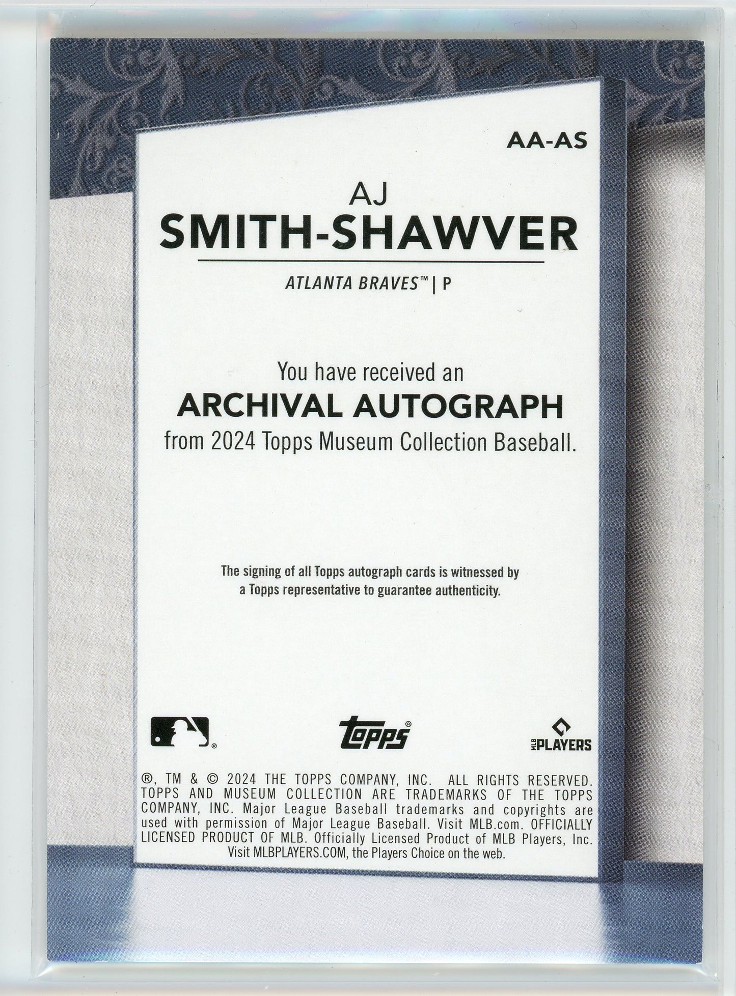 2024 Topps Museum #AA-AS AJ Smith-Shawver Archival Autograph Pink /99