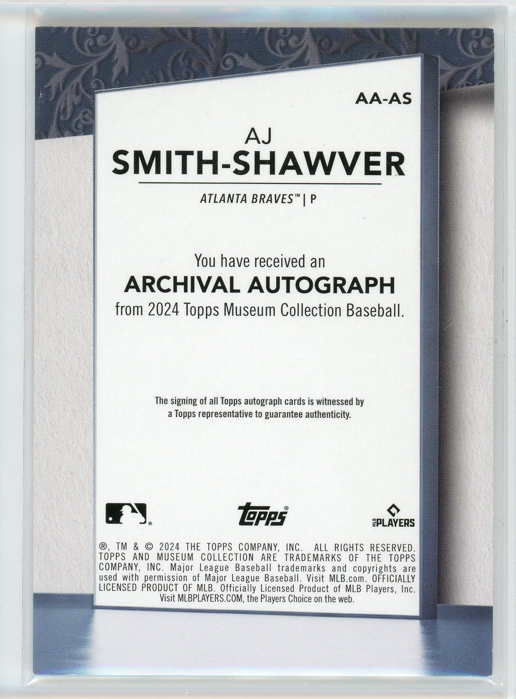 2024 Topps Museum #AA-AS AJ Smith-Shawver Archival Autograph Pink /99