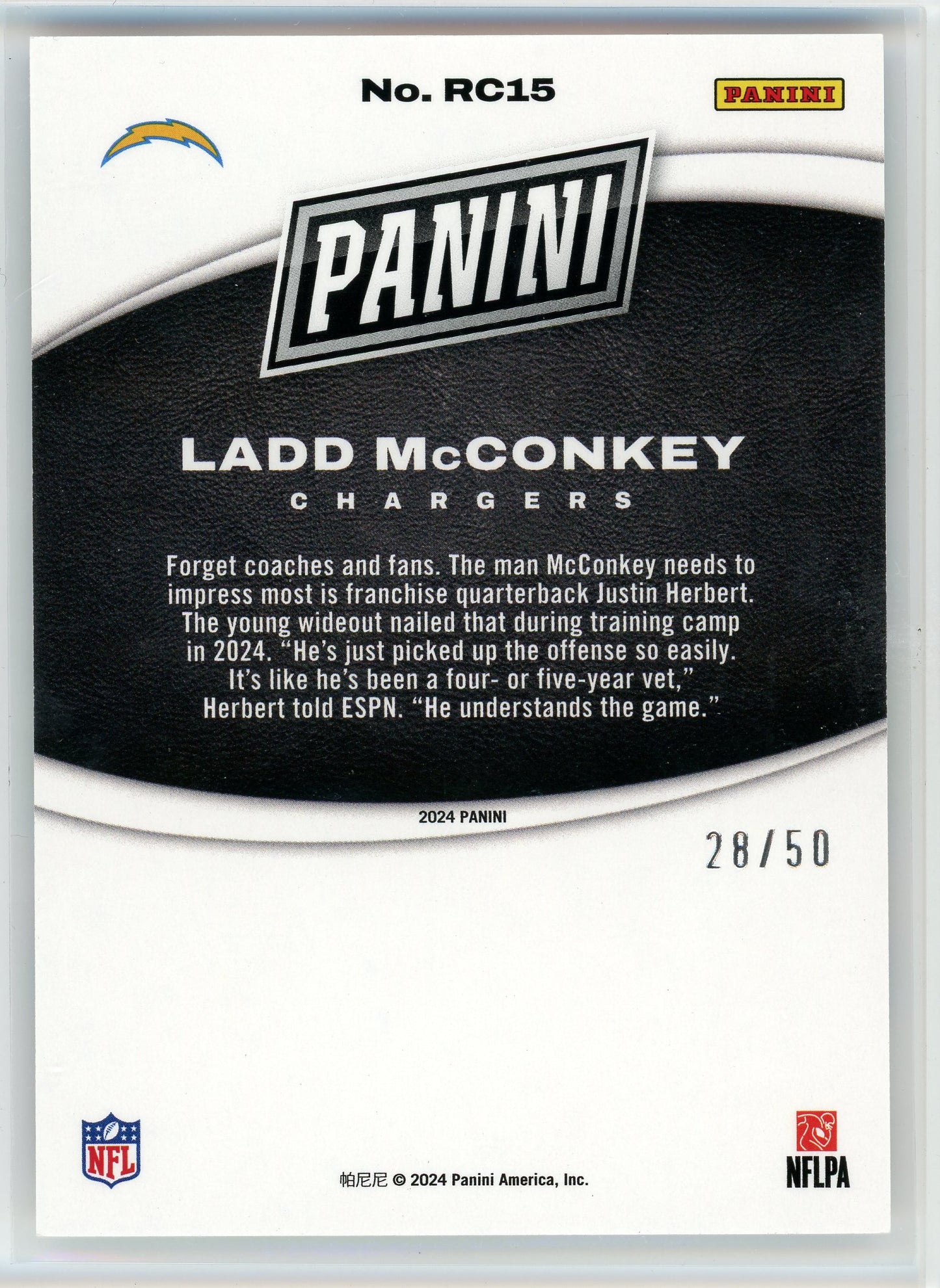 2024 Panini #RC15 Ladd McConkey Black Friday Blue