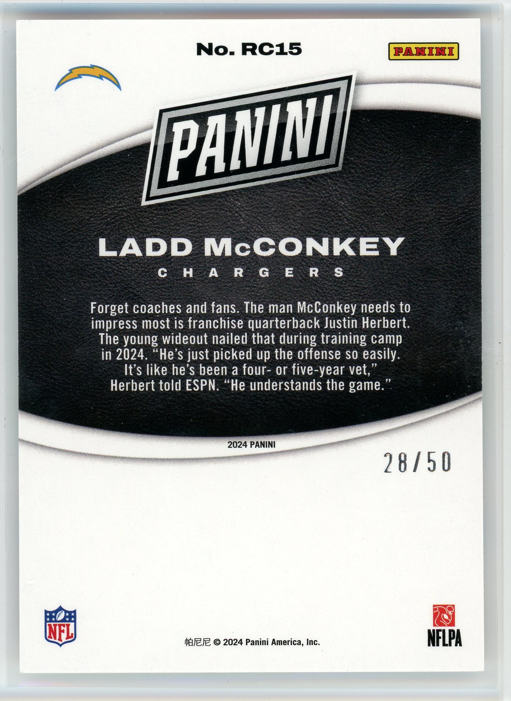 2024 Panini #RC15 Ladd McConkey Black Friday Blue