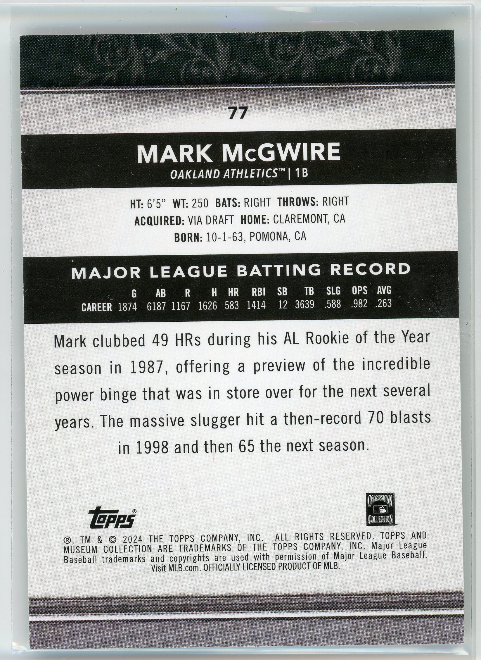 2024 Topps Museum Collection #77 Mark McGwire Amethyst #/99