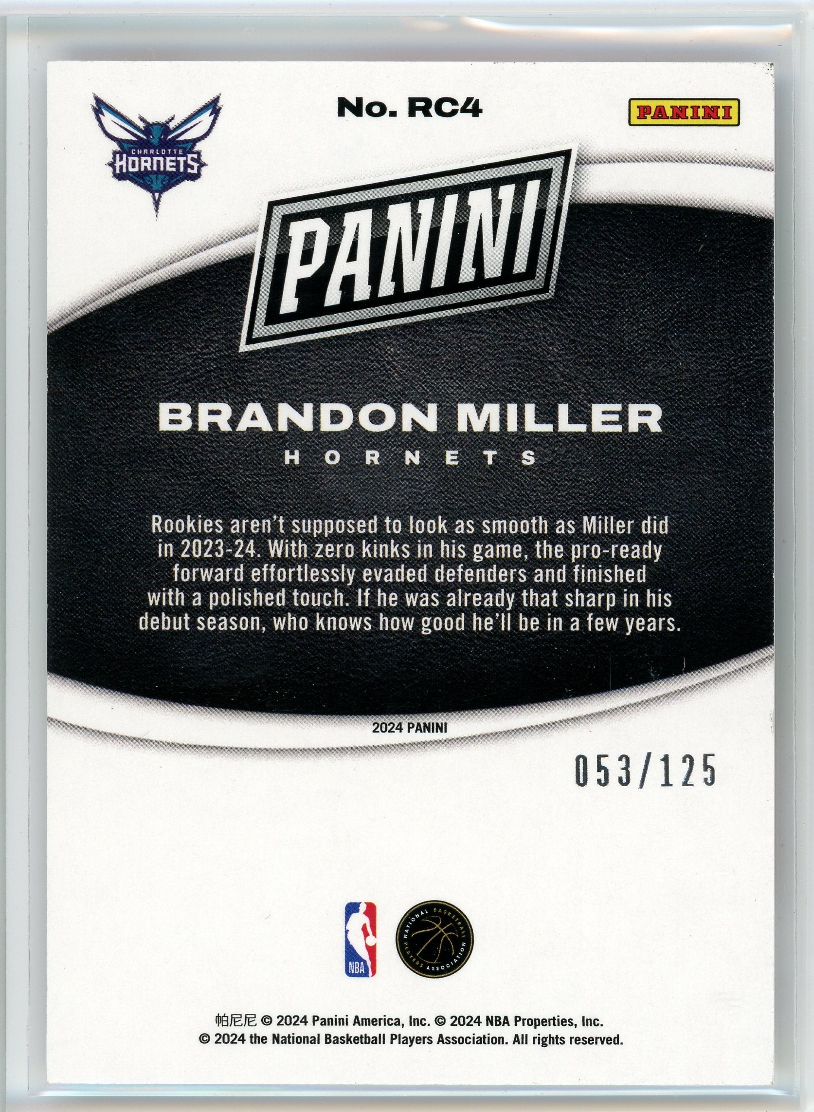 2024 Panini #RC4 Brandon Miller Black Friday Red /125