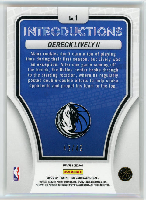 2023-24 Panini Mosaic #1 Dereck Lively II Introductions Orange /49