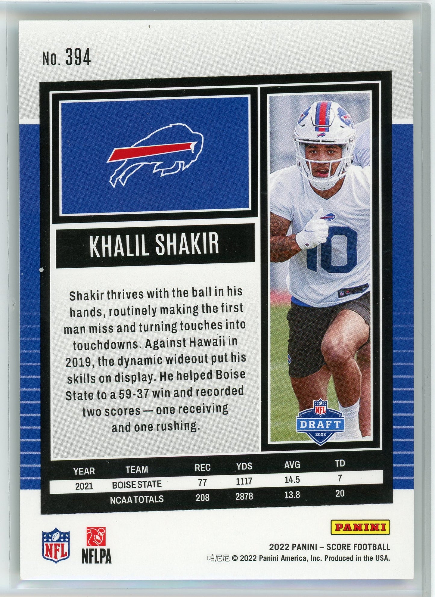 2022 Score #394 Khalil Shakir Green Laser Holo