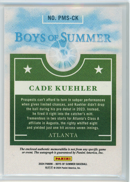 2024 Panini Boys Of Summer #PMS-CK Cade Kuehler Patch Auto /99